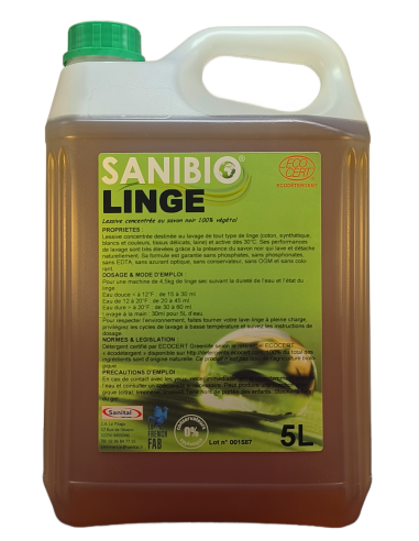 Lessive liquide concentrée au savon noir 100% végétal ecodétergent ecocert en bidon de 5 litres