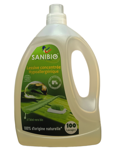 Lessive liquide concentrée hypoallergénique à l'aloé vera bio ecodétergent Ecocert en bidon de 3 litres