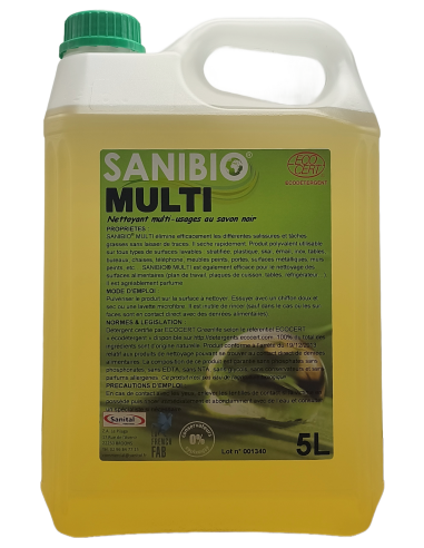 Nettoyant multi-usages au savon noir 100% naturel écodétergent Ecocert en bidon de 5 litres